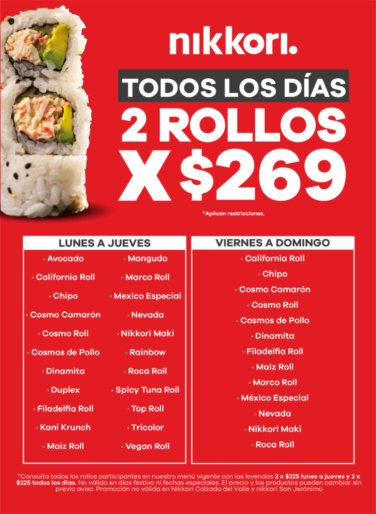 Rollos 2 x $269 Nikkori Sushi
